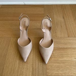 Schutz Nubuck Ankle Strap Slingback Heels